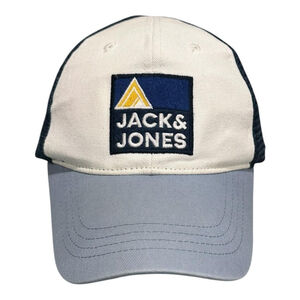 Jack & Jones Hat Cap Snap Back One Size White Blue Trucker Mesh Patch Mens